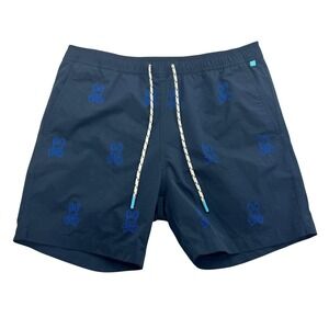 Psycho Bunny Swim Trunks Shorts Mens Medium Navy Blue Skull Bunny Embroidered